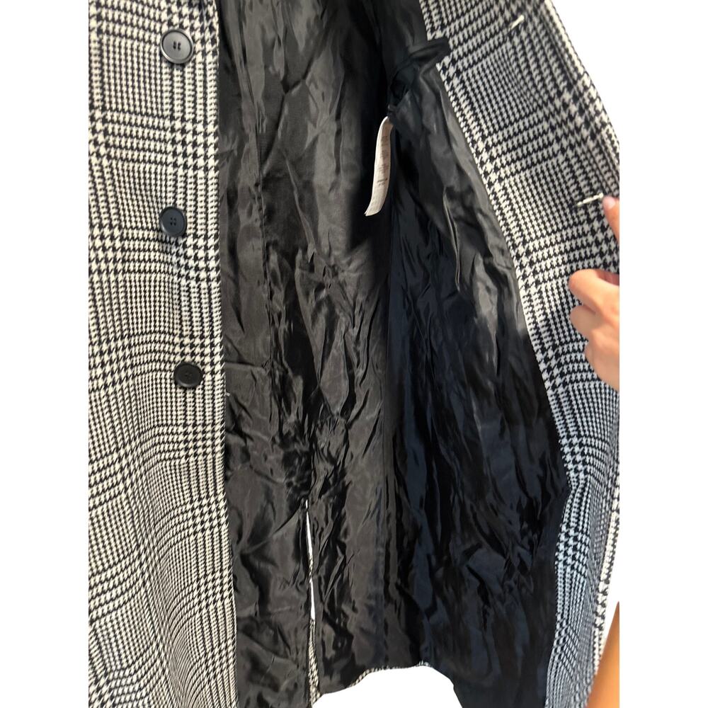 Sandro Women's Black White Plaid Wool Blend Long Coat Size 40 - Picture 9 of 13